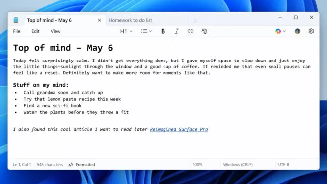 Microsoft, Notepad’e metin biçimlendirme özellikleri ekliyor