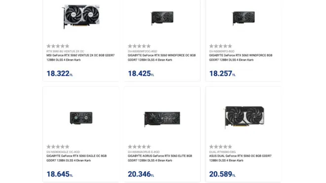 Nvidia RTX 5060 ekran kartı Türkiye’de 18 bin TL’den satışa sunuldu